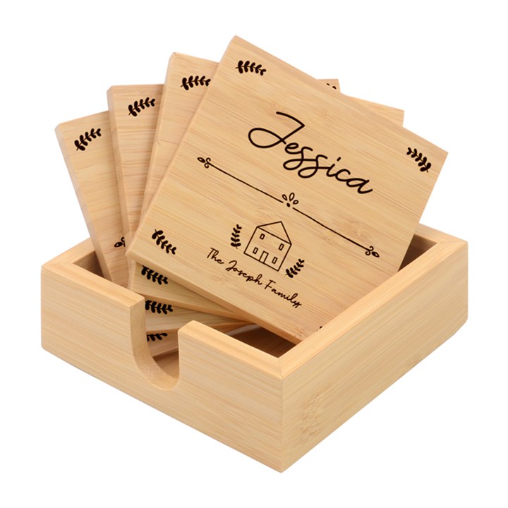 Personalized Family Name Bamboo Coaster Set