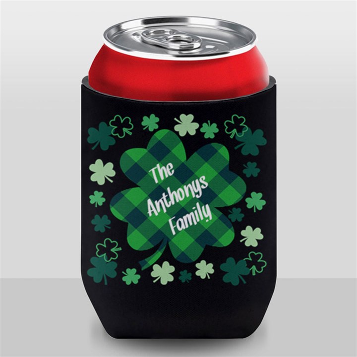 Personalized St Patricks Day Clover Family Name Can Cooler