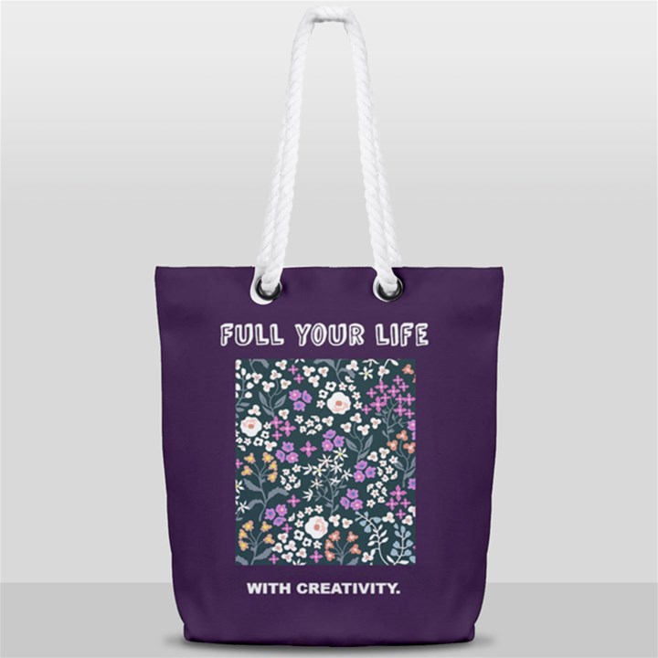 Flower Pattern Full Print Rope Handle Tote (Small)