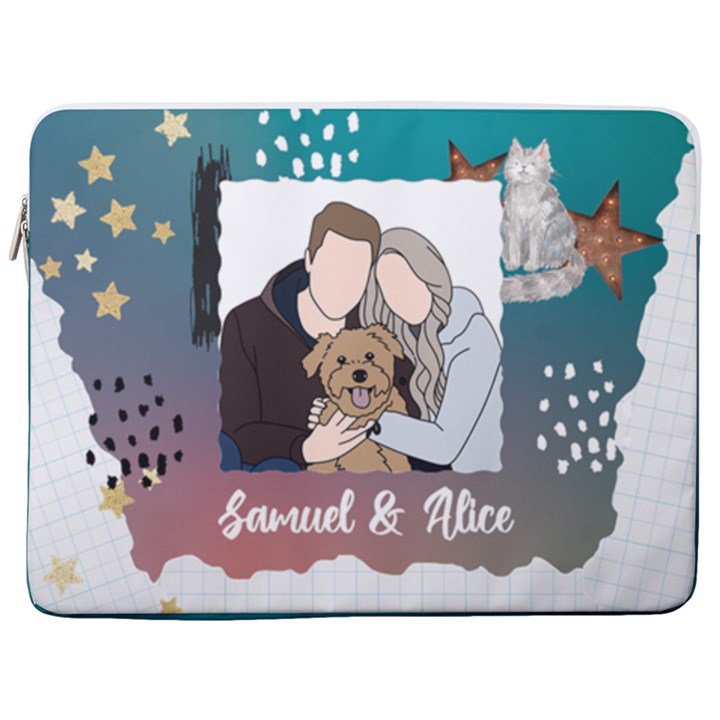 Personalized Photo Illustration Lover Name Laptop Sleeve Case with Pocket 17  Vertical Laptop Sleeve Case With Pocket