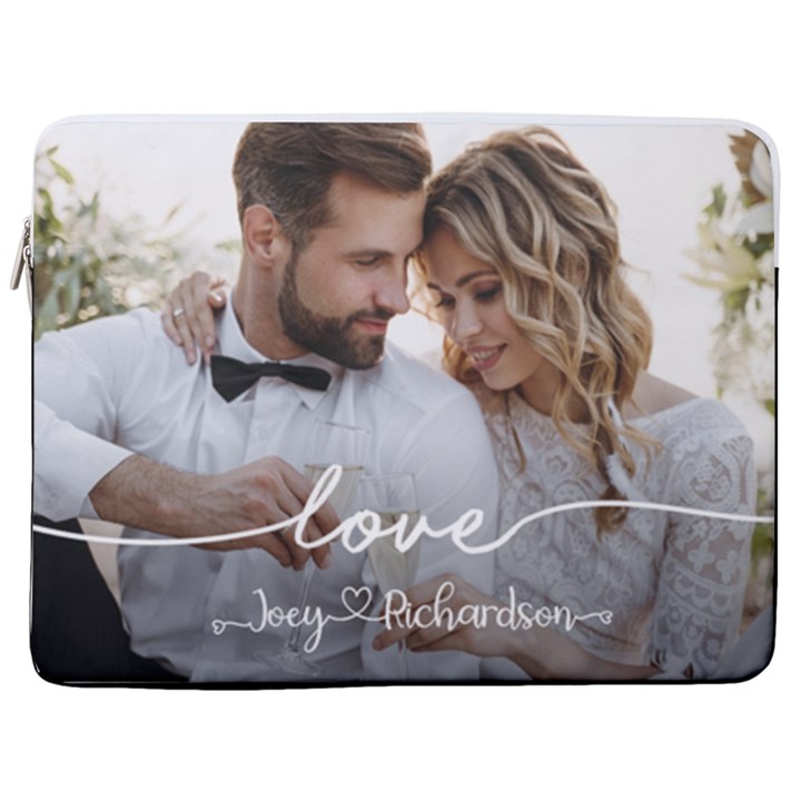 Personalized Photo Love Names Laptop Sleeve Case with Pocket 17  Vertical Laptop Sleeve Case With Pocket