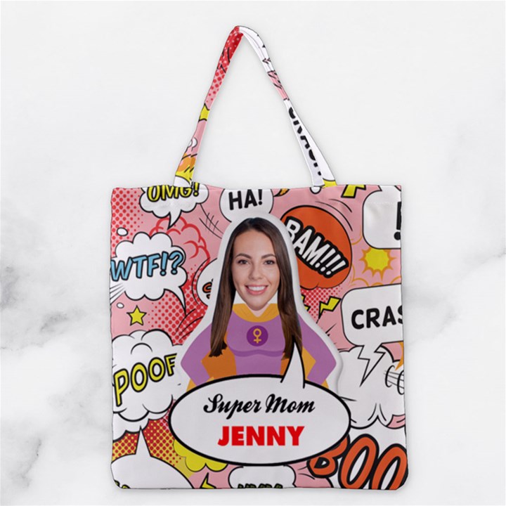 Personalized Super Mom Mother Photo Name Tote Bag Grocery Tote Bag