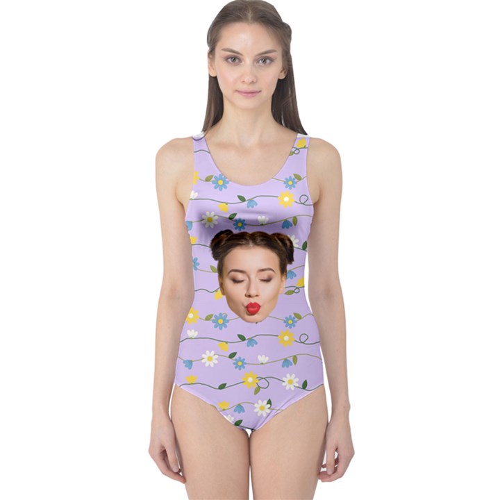 Personalized Flower Line Photo One Piece Swimsuit One Piece Swimsuit