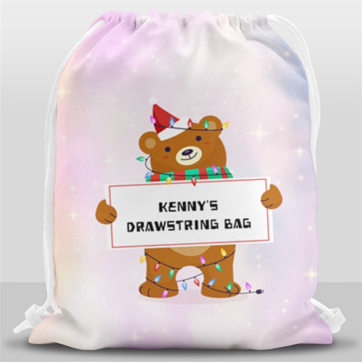 Personalized Any Text Xmas Bear Drawstring Bag Drawstring Bag (Large)