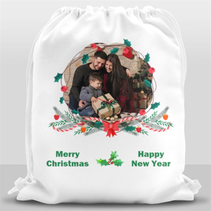 Personalized Photo Any Text Xmas Frame Drawstring Bag Drawstring Bag (Large)