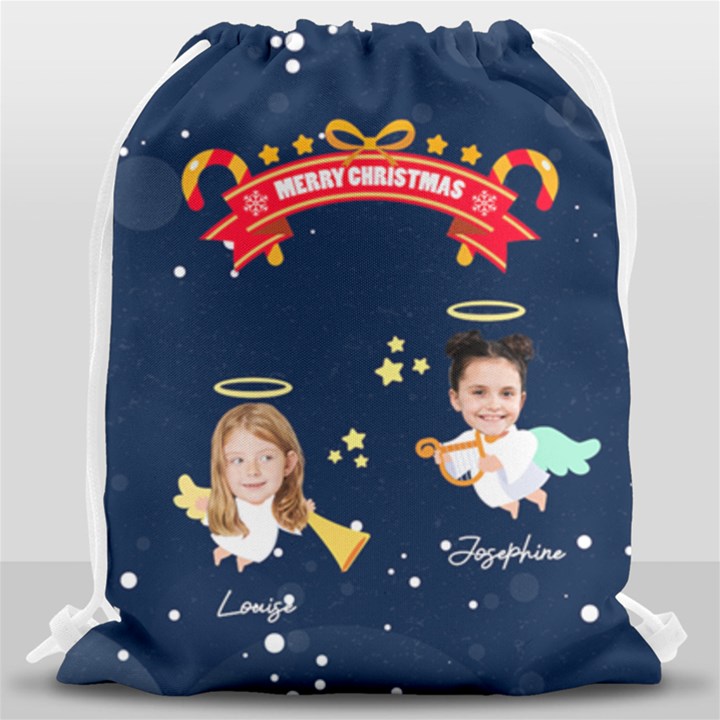 Personalized Photo Any Text Xmas Angel Drawstring Bag Drawstring Bag (Large)