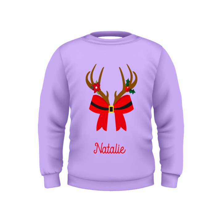 Personalized Any Text Xmas Deer Antlers Kids  Sweatshirt Kids  Sweatshirt