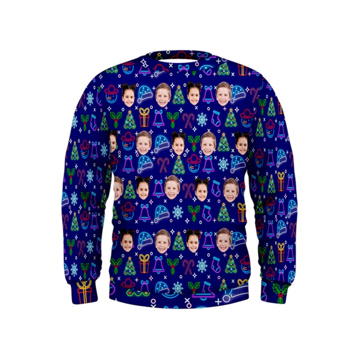 Personalized Face Cut Xmas Lighting Kids  Sweatshirt Kids  Sweatshirt