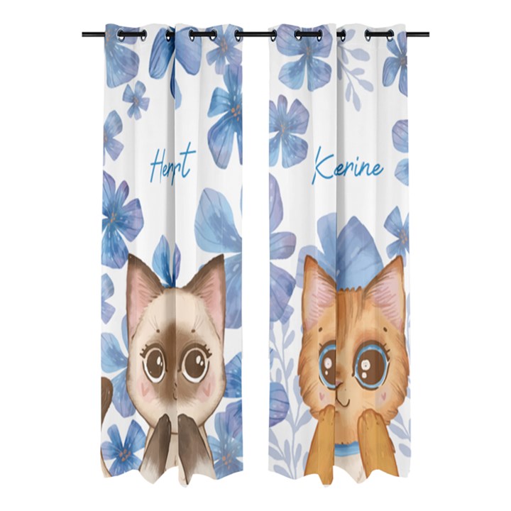 Personalized Name Any Text Blue Flower Cat Window Curtain  Window Curtain (Large 96 )