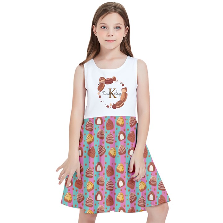 Personalized Name Stripe Chocolate Pattern Kids  Skater Dress Kids  Skater Dress