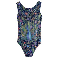 Personalized Watercolor Peacock Kids  Cut-out Back One Piece Swimsuit