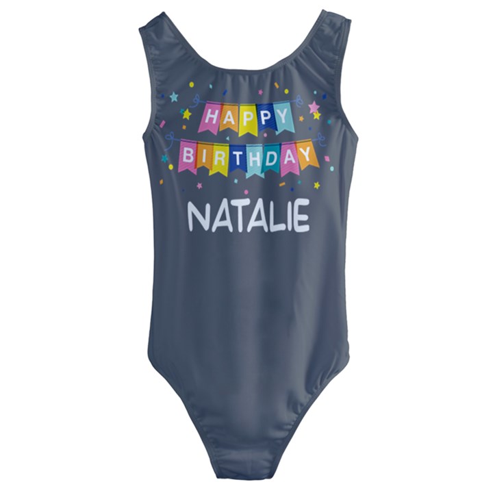 Personalized Happy Birthday Name Any Text Kids  Cut-Out Back One Piece Swimsuit