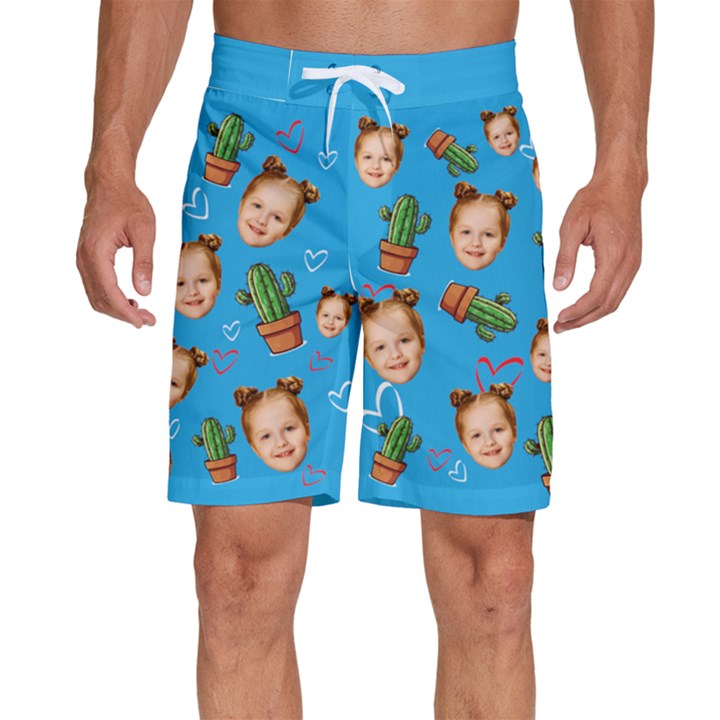 Personalized Photo Many Face Head Cactus Men s Beach Shorts