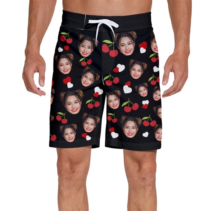 Personalized Photo Many Face Head Cherry Boxer Men s Beach Shorts