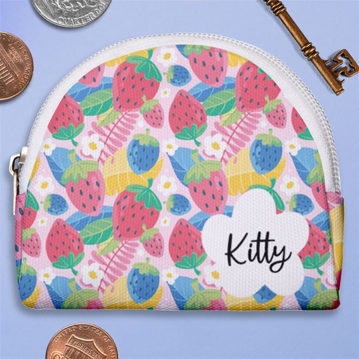 Personalized Strawberry Name Any Text Horseshoe Style Canvas Pouch