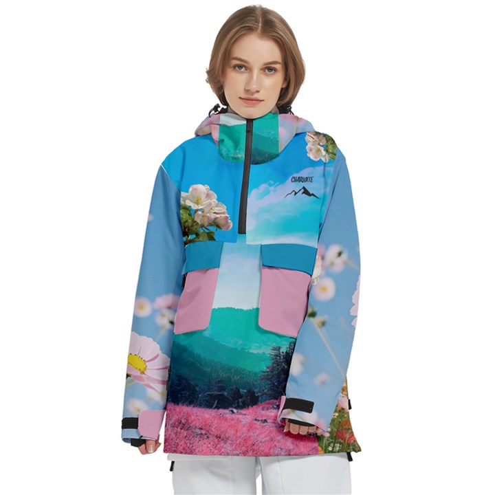 Personalized Colorful Flower Logo Any Text Name Women s Pullover Zip Ski and Snowboard Waterproof Breathable Jacket