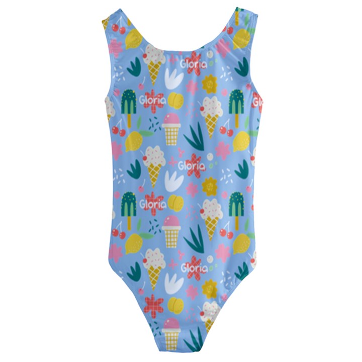 Personalized Any Text Summer Pattern Kids  Cut-Out Back One Piece Swimsuit