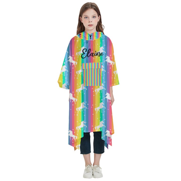 Personalized Name Rainbow Unicorn  Kids  Hooded Rain Ponchos