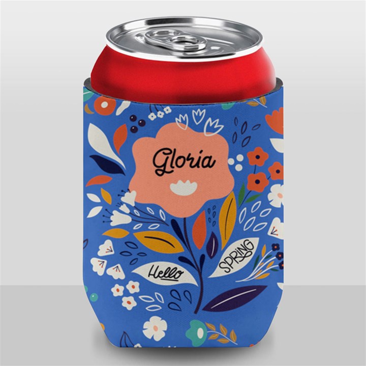 Personalized Hello Spring Floral Pattern Name Can Cooler