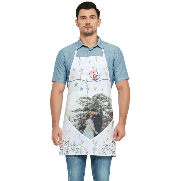 Personalized Floral Pattern Heart Frame Photo Kitchen Apron Kitchen Apron