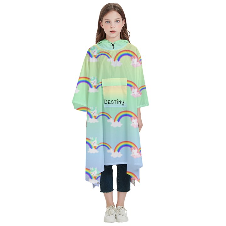 Personalized Name Rainbow Unicorn Kids  Hooded Rain Ponchos