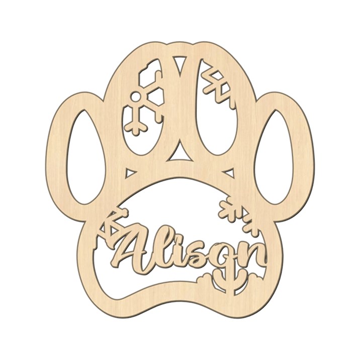 Personalized Paw Print Small Snowflake Xmas Wood Ornament