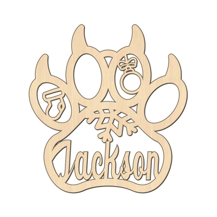 Personalized Paw Print Snowflake Xmas Decor Wood Ornament