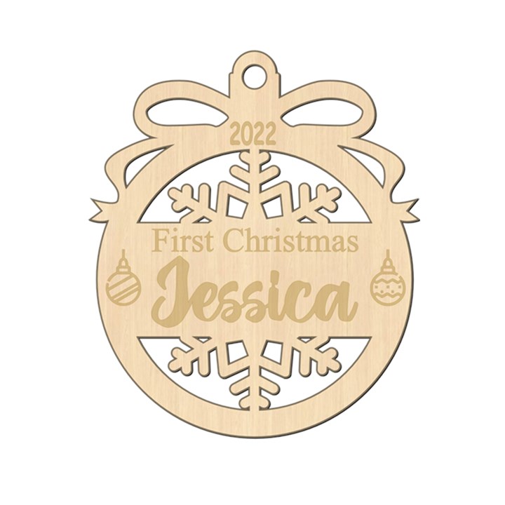 Personalized Ribbon Snowflakes Xmas Bubble Wood Ornament
