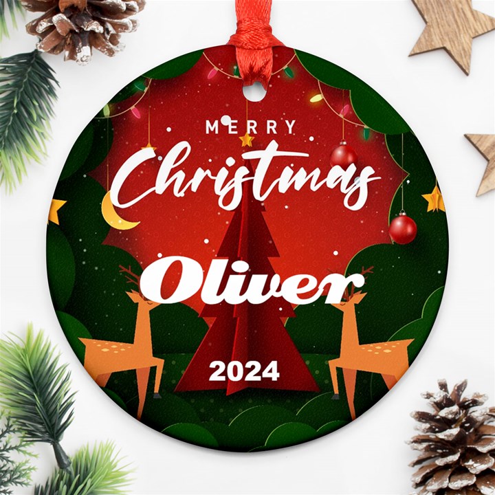 Xmas Tree and Deer Ornaments Ornament (Round)