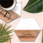 Personalized Family Name Marble Wood Coaster (Hexagon)  Front