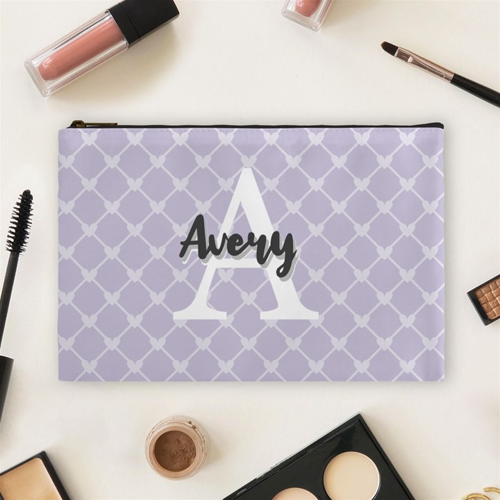 Personalized Name Monogram Heart Love Cross Cosmetic Bag (Large)