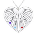 Personalized Name 4 Members Family Tree Heart Love 925 Sterling Silver Name Pendant Necklace Front