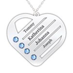Personalized 4 Line Names Heart 925 Sterling Silver Name Pendant Necklace Front