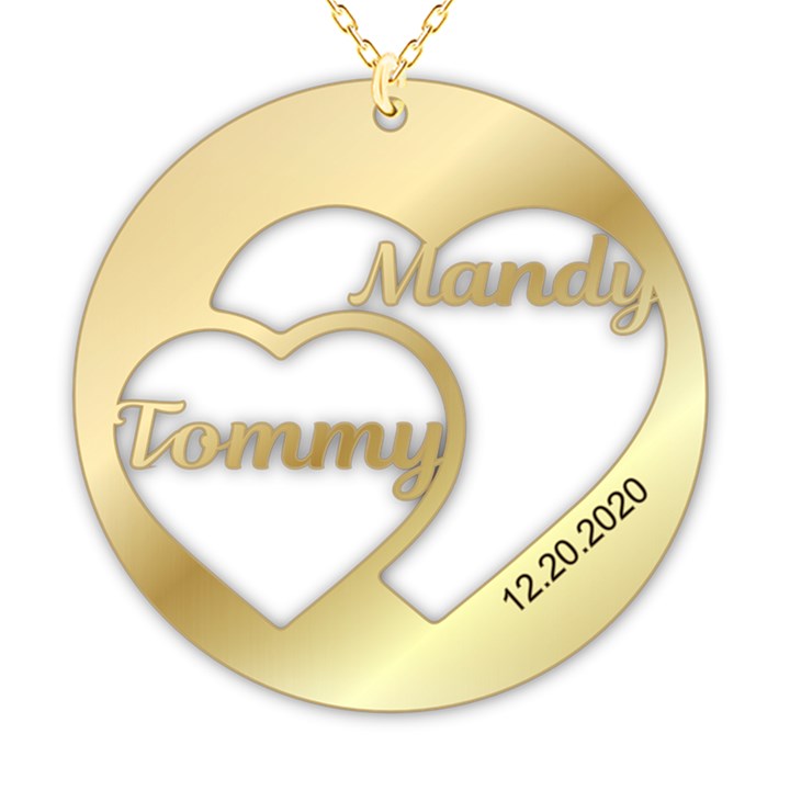 Personalized 2 Names Heart Circle 925 Sterling Silver Name Pendant Necklace