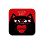 Personalized Valentine Cat Rubber Coaster (Square) Front