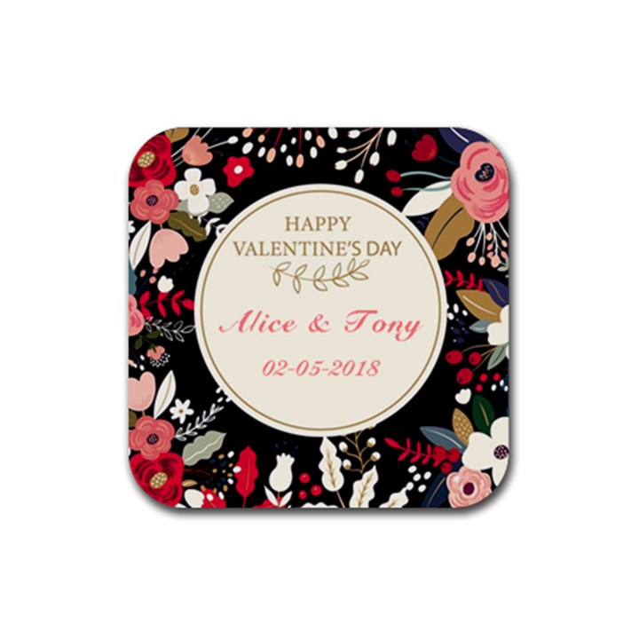 Personlized Floral 1 Rubber Coaster (Square)