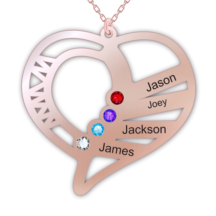 Personalized 4Names Heart 925 Sterling Silver Pendant Necklace