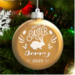 Personalized Easter Day Rabbit Egg Name LED Glass Round Ornament Front