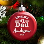 Personalized Dad Fathers Day Name LED Glass Round Ornament Front