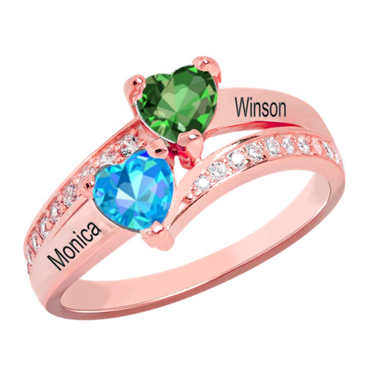 Diamond 2 Name Heart Ring 925 Sterling Silver Ring