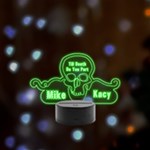 Personalized Name Skull Remote LED Acrylic Message Display (Black Round Stand)  Front