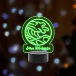 Personalized Name Wave Graphic Remote LED Acrylic Message Display (Black Round Stand)  Front
