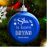 Personalized New Birth Baby Name LED Glass Round Ornament Front