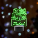 Personalized Dinosaur Name 4 Remote LED Acrylic Message Display (Black Round Stand)  Front