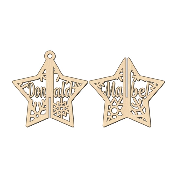 Personalized 3D Star Snowflake Couple Name Wood Ornament