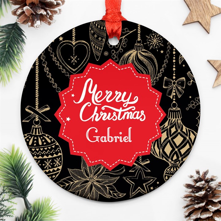 Personalized Christmas Black Ornaments Ornament (Round)