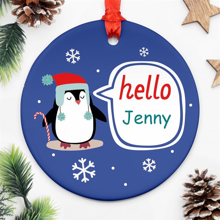 Personalized Christmas Penguin Ornament (Round)