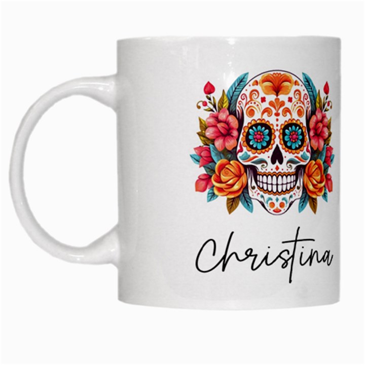 Personalized Halloween Bones Skull Finados Name White Mug