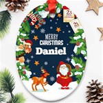 Personalized Christmas Santa With Reindeer Ornament (Oval) Front