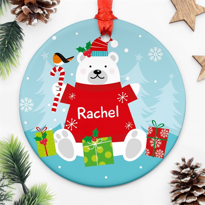 Personalized Christmas Bear Ornament (Round)
